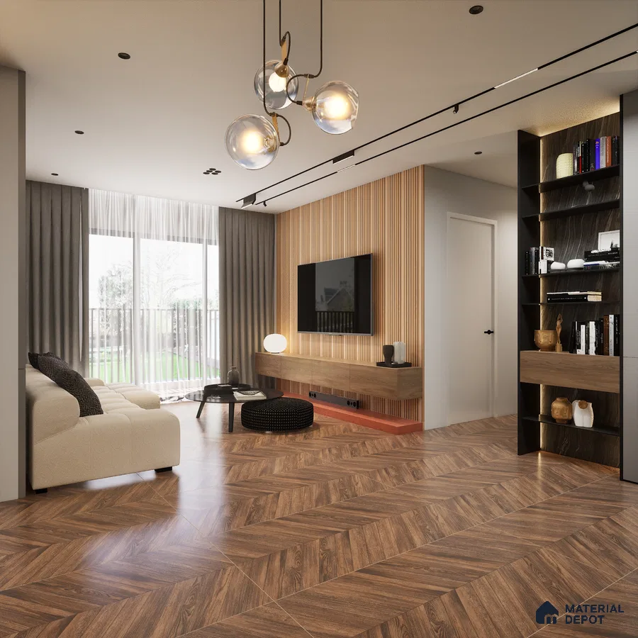 Murfi Wenge 1200x600 mm Harringbone Surface GVT Tile - 9 mm | Material Depot