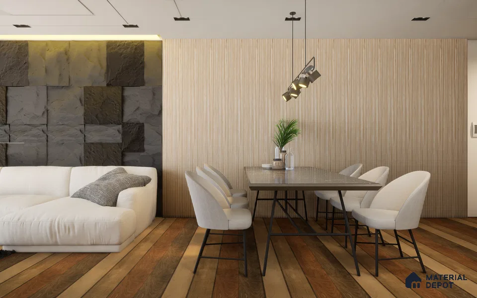 Brown Wooden Louver White Ash Narrow Flutes 8 ft x 5.6 inch Solid Wood Panel - 4.5 mm | Suitable for Feature Wall, TV Unit & Living Room | Width is Subjected to 5% Variation