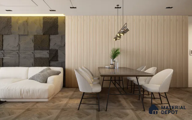 Brown Wooden Louver White Ash Deep Channel 8 ft x 4 ft Solid Wood Panel - 6 mm | Suitable for Feature Wall, TV Unit & Living Room | Width is Subjected to 5% Variation