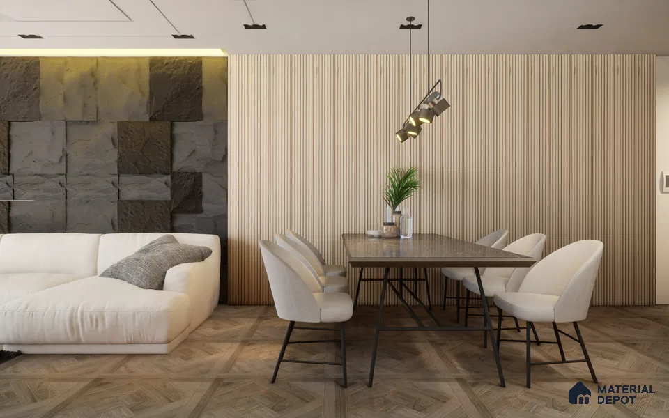 Brown Wooden Louver White Ash Deep Channel 8 ft x 4 ft Solid Wood Panel - 6 mm | Suitable for Feature Wall, TV Unit & Living Room | Width is Subjected to 5% Variation