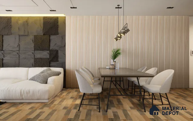 Brown Wooden Louver White Ash Deep Flute 8 ft x 5.6 inch Solid Wood Panel - 6.5 mm | Suitable for Feature Wall, TV Unit & Living Room | Width is Subjected to 5% Variation