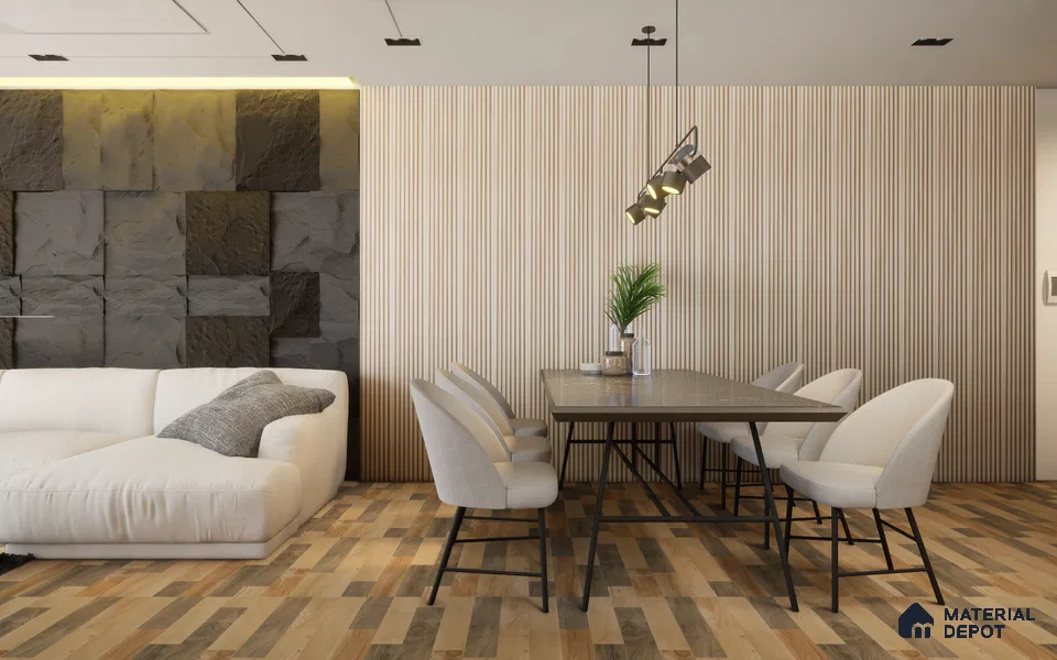 Brown Wooden Louver White Ash Deep Flute 8 ft x 5.6 inch Solid Wood Panel - 6.5 mm | Suitable for Feature Wall, TV Unit & Living Room | Width is Subjected to 5% Variation