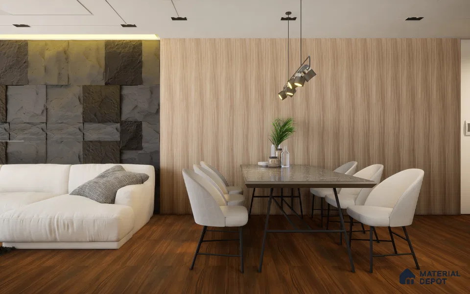 Brown Wooden Louver White Ash Peaks 8 ft x 5.6 inch Solid Wood Panel - 6.5 mm | Suitable for Feature Wall, TV Unit & Living Room | Width is Subjected to 5% Variation