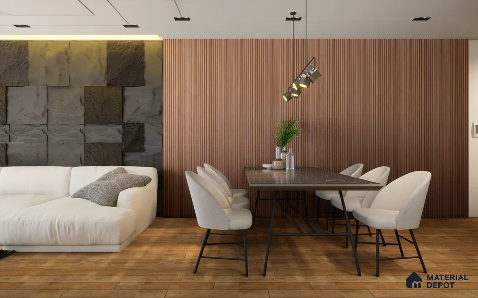 Brown Wooden Louver Walnut Deep Channel 8 ft x 5.6 inch Solid Wood Panel - 5.5 mm | Suitable for Feature Wall, TV Unit & Living Room | Width is Subjected to 5% Variation