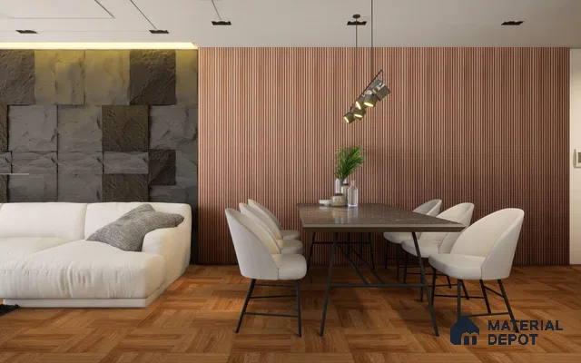 Brown Wooden Louver Walnut Deep Flute 8 ft x 5.6 inch Solid Wood Panel - 6.5 mm | Suitable for Feature Wall, TV Unit & Living Room | Width is Subjected to 5% Variation