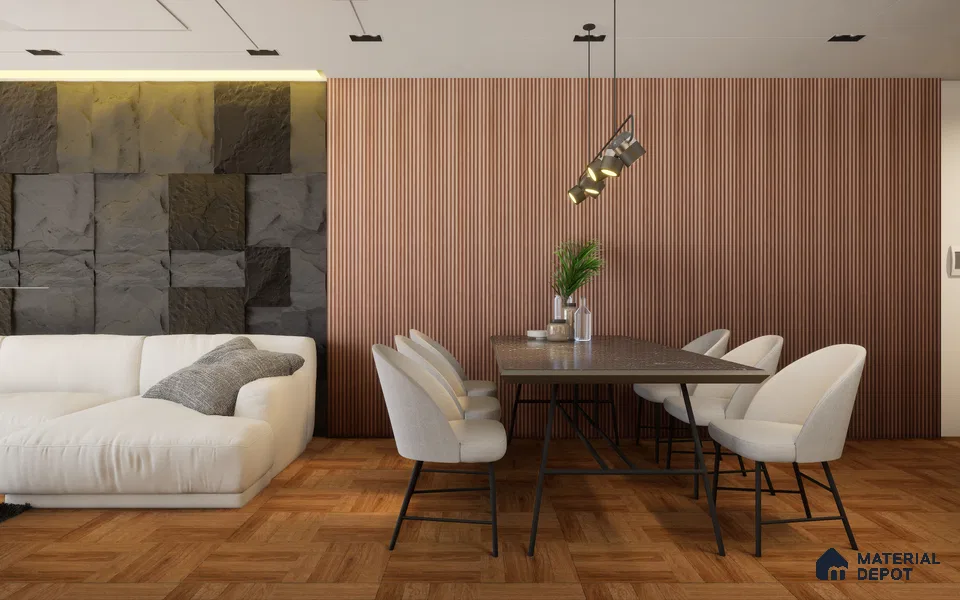 Brown Wooden Louver Walnut Deep Flute 8 ft x 5.6 inch Solid Wood Panel - 6.5 mm | Suitable for Feature Wall, TV Unit & Living Room | Width is Subjected to 5% Variation