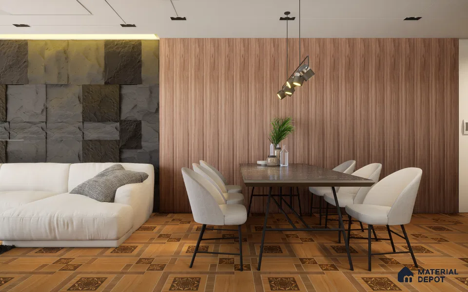 Brown Wooden Louver WALNUT P (Walnut Peaks) 8 ft x 5.6 inch Solid Wood Panel - 6.5 mm | Suitable for Feature Wall, TV Unit & Living Room | Width is Subjected to 5% Variation