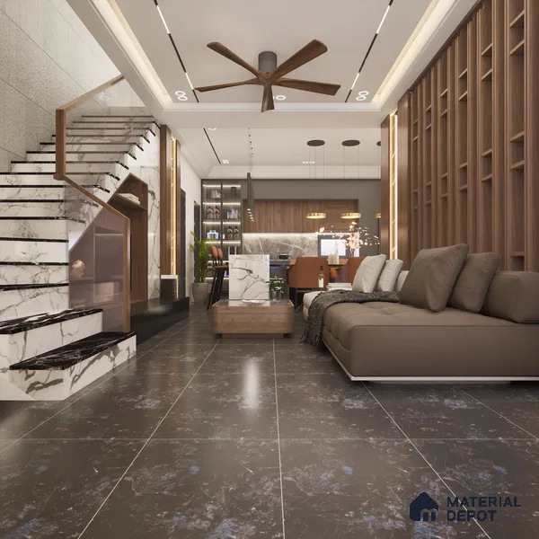 Marble Floor & Wall Tile TL 08242 Metz Marrone 4 ft x 2 ft High Gloss Finish Vitrified Tile - 9 mm | Suitable for Living Room, Bedroom & Bathroom