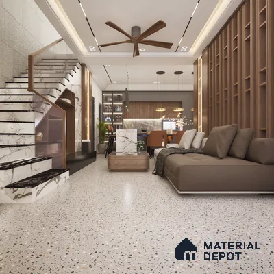 Loseta Smoke 1200x600 mm Terrazo Carving Matt GVT Tile - 9 mm | Material Depot
