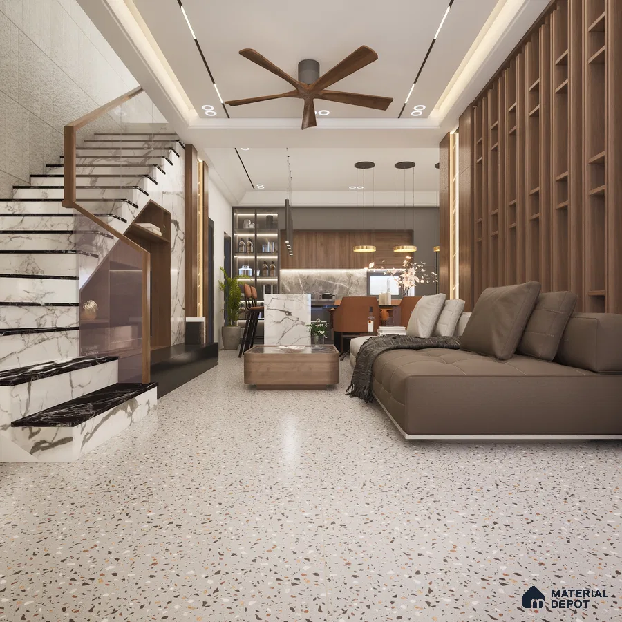 Loseta Smoke 1200x600 mm Terrazo Carving Matt GVT Tile - 9 mm | Material Depot