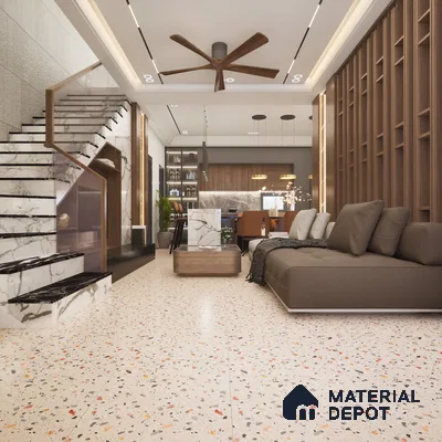 Nexo Beige 1200x600 mm Terrazo Carving Matt GVT Tile - 9 mm | Material Depot