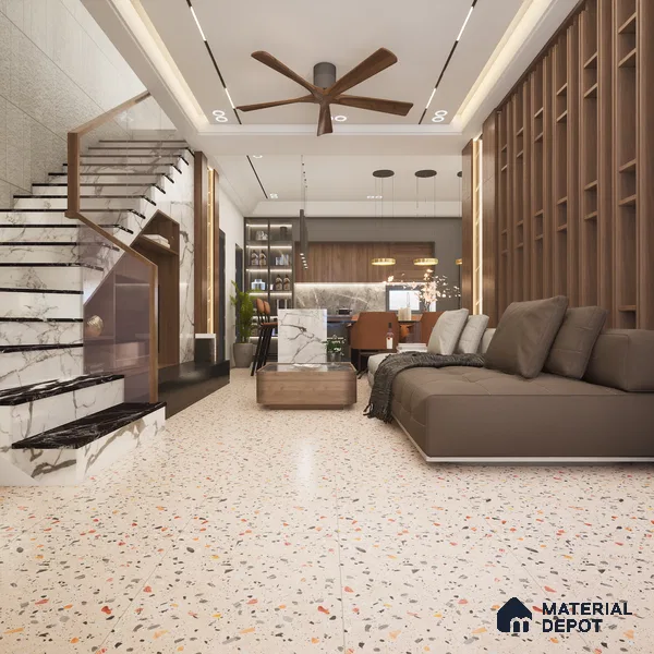 Terrazzo Floor Tile TL 07792 D 2306 1.64 ft x 1.64 ft Vitrified Matte Finish Tile - 12 mm | Random 4 | Suitable for Outdoor Parking, Terrace, Balcony | Pattern Alignment May Vary | 2-3 mm Spacer is Mandatory