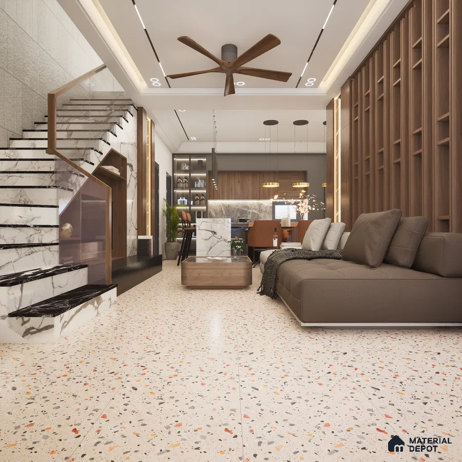 Nexo Beige 1200x600 mm Terrazo Carving Matt GVT Tile - 9 mm | Material Depot