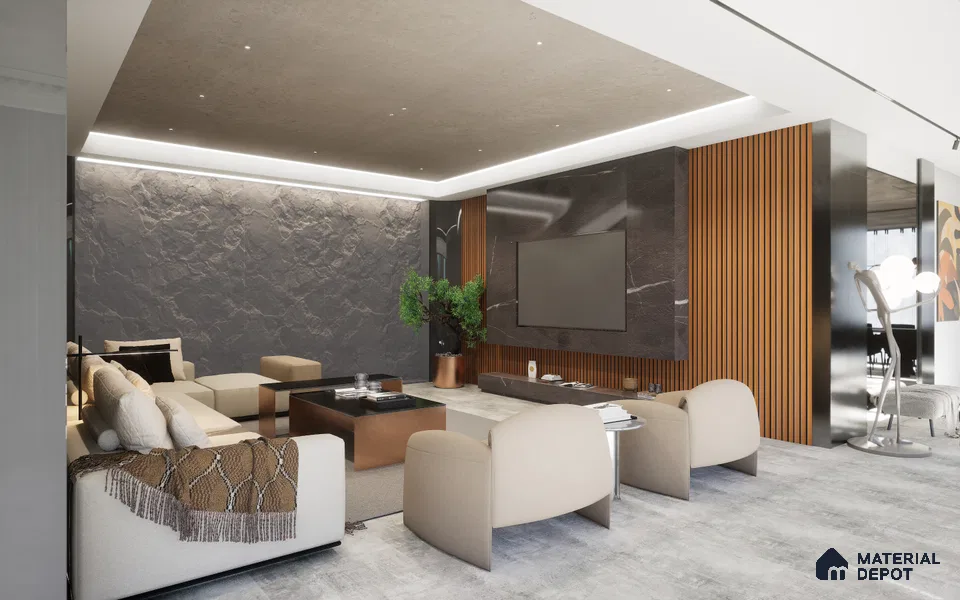 Brown Wooden Louver VL 01 WO (VL 01) 8 ft x 4.9 inch Charcoal Panel - 12 mm | Suitable for Feature Wall, TV Unit & Living Room | Width is Subjected to 5% Variation