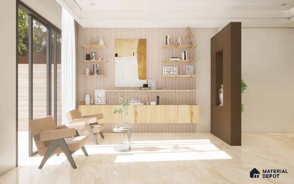 Ivory Wooden Louver VL 14 HA (VL 14) 8 ft x 4.9 inch Charcoal Panel - 12 mm | Suitable for Feature Wall, TV Unit & Living Room | Width is Subjected to 5% Variation