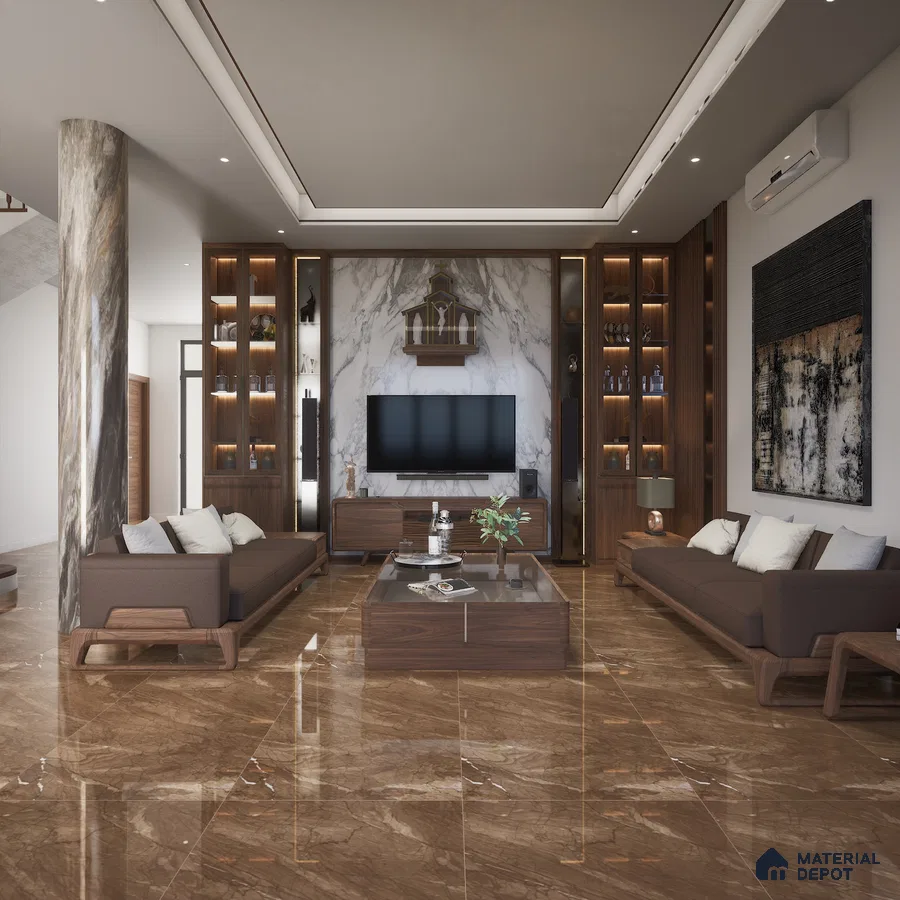 Fenix Brown 1200x600 mm High Gloss Finish Advanced GVT Tile - 12 mm | Material Depot