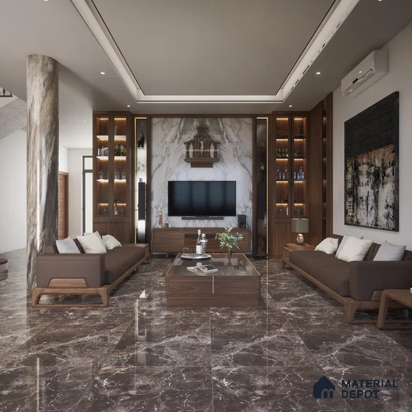 Marble Floor & Wall Tile TL 08242 Metz Marrone 4 ft x 2 ft High Gloss Finish Vitrified Tile - 9 mm | Suitable for Living Room, Bedroom & Bathroom