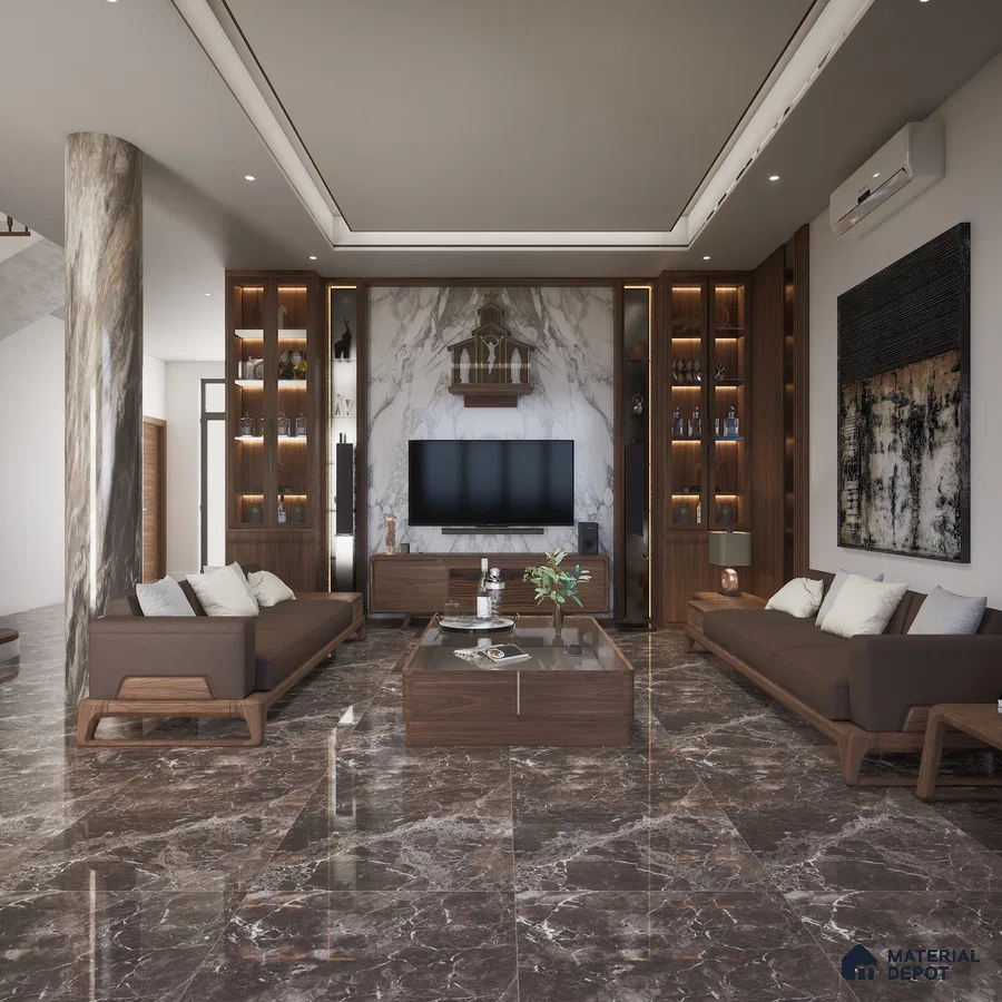 Mistero Nero 1200x600 mm High Gloss Finish GVT Tile - 9 mm | Material Depot