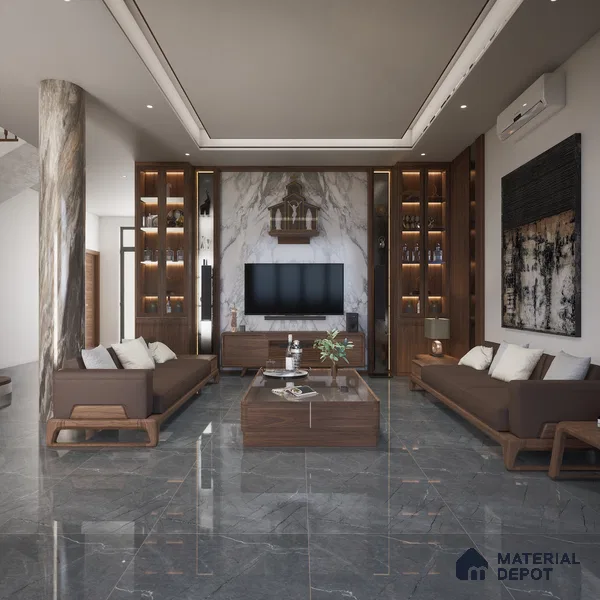 Marble Floor & Wall Tile TL 02198 Geriatric Grey 4 ft x 2 ft Glossy Finish Vitrified Tile - 9 mm (Random 5)