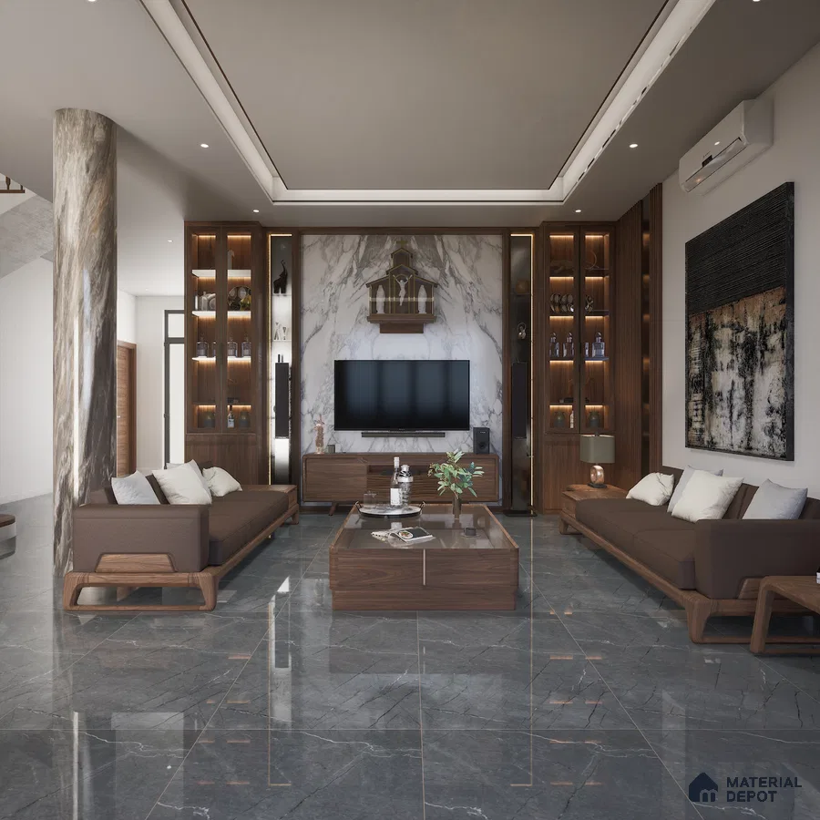 Burburry Grey 1200x600 mm Glossy Finish GVT Tile - 9.5 mm | Material Depot