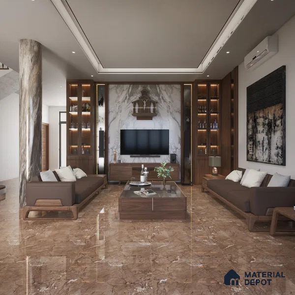 Marble Floor & Wall Tile TL 06383 B Mezora Brown 4 ft x 2 ft Glossy Finish Vitrified Tile - 9 mm | Suitable for Living Room, Bedroom & Bathroom