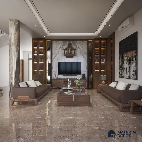Marble Floor & Wall Tile TL 06383 B Mezora Brown 4 ft x 2 ft Glossy Finish Vitrified Tile - 9 mm | Suitable for Living Room, Bedroom & Bathroom