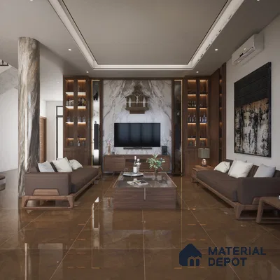 Marble Wall & Floor Tile TL 05529 C Luxe Brown 2 ft x 4 ft Vitrified Glossy Finish - 9 mm | 5 Random Design | Suitable for Living Room, Bedroom, Bathroom, Kitchen