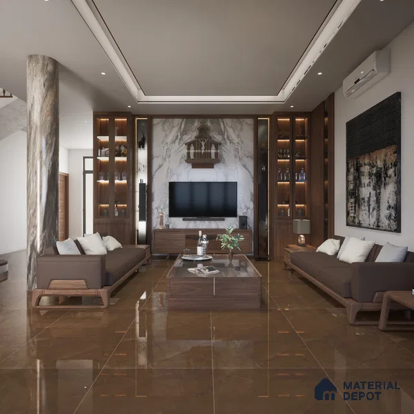 Marble Wall & Floor Tile TL 05529 C Luxe Brown 2 ft x 4 ft Vitrified Glossy Finish - 9 mm | 5 Random Design | Suitable for Living Room, Bedroom, Bathroom, Kitchen
