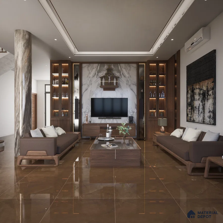 Natural Marble Look High Gloss Brown Vitrified Marble Tile | 1200x600 mm MD 40430 | Material Depot