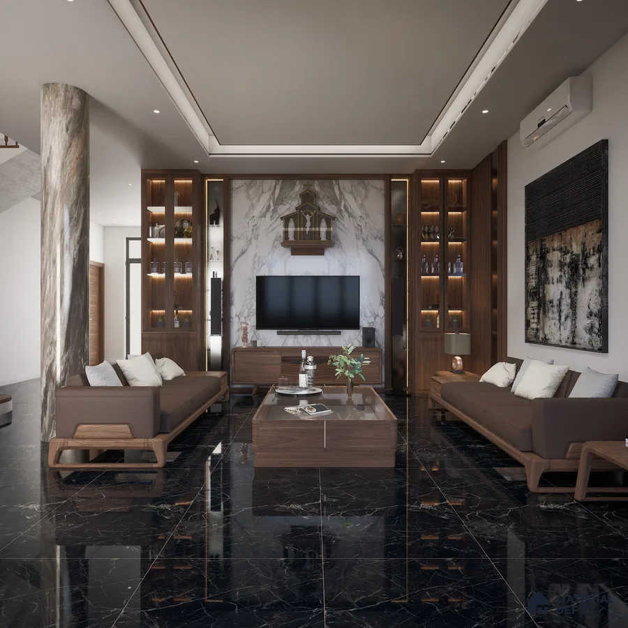 Natural Marble Look High Gloss Black Vitrified Marble Tile | 1200x600 mm MD 40432 | Material Depot