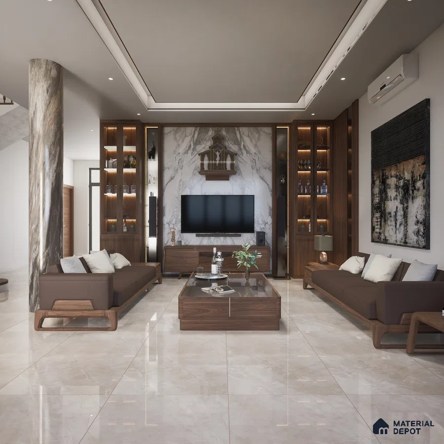 Brown 1200x600 mm Glossy Vitrified Marble Tile | MD-553120 | Material Depot