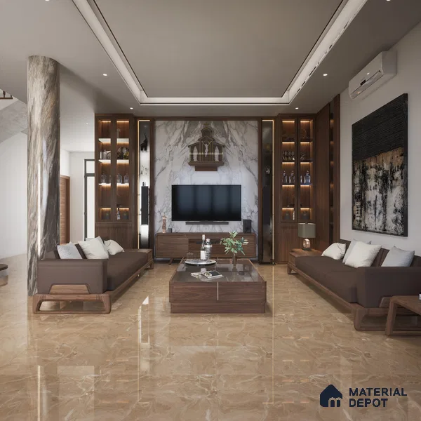 Marble Floor & Wall Tile TL 10301 C Desert Brown 4 ft x 2 ft Glossy Finish Vitrified Tile - 9 mm | 4 Random Design | Suitable For Living Room, Bedroom, Dining Area