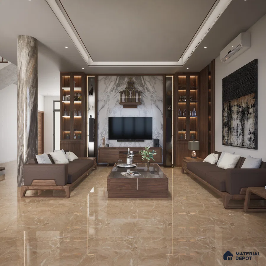 Antique Brown HD Floor Series 600x1200 mm Glossy Finish Floor Tile | Material Depot