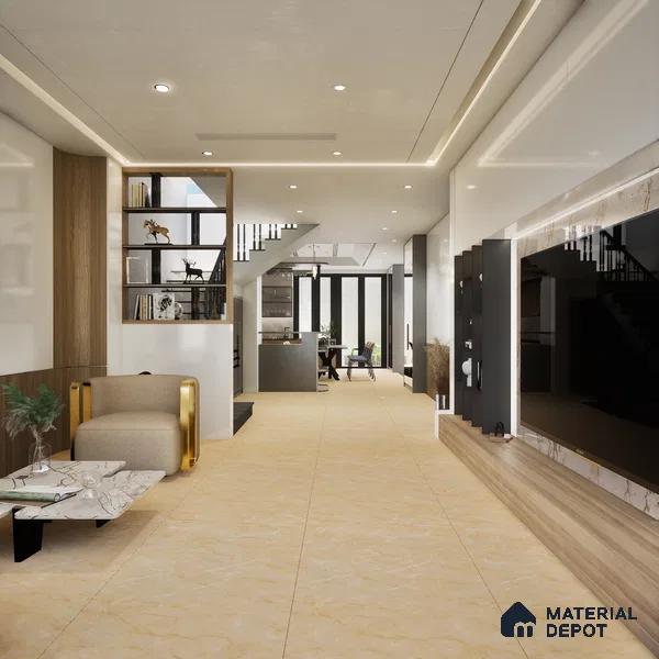 Marble Floor & Wall Tile TL 06388 Crema Marfil 4 ft x 2 ft Glossy Finish Vitrified Tile - 9 mm | Suitable for Living Room, Bedroom & Bathroom