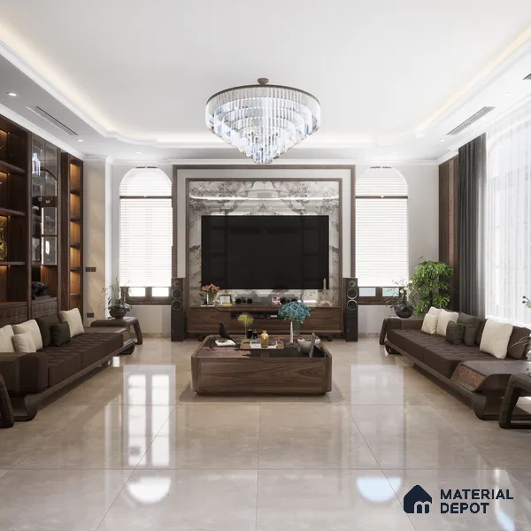 Marble Look Floor & Wall Tile TL 08088 Alboran Beige Endless 4 ft x 2 ft Vitrified Glossy Finish - 9 mm
