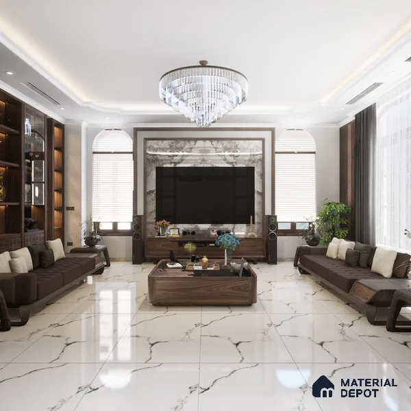 Marble Floor & Wall Tile TL 02210 Chrome White 4 ft x 2 ft Glossy Finish Vitrified Tile - 9 mm (Random 5 )