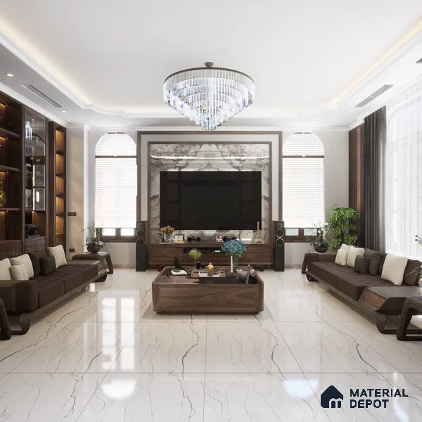Marble Wall & Floor Tile TL 05113 Marblis Pearl Whisper 4 ft x 2 ft Vitrified Endless Glossy Finish - 9 mm (Random 4) | Suitable for Living Room, Bedroom & Bathroom