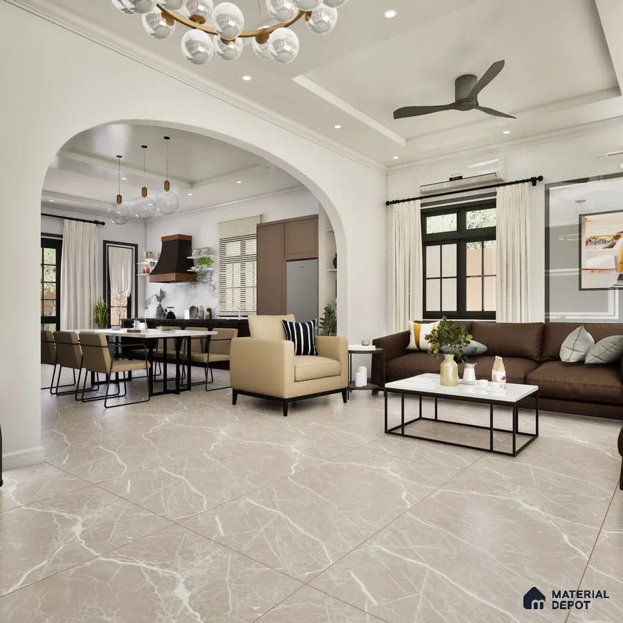 Albestone Beige 1200x600 mm Endless Carving Surface GVT Tile - 9 mm | Material Depot