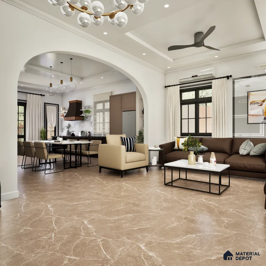 Oyster Brown 1200x600 mm Endless Carving Surface GVT Tile - 9 mm | Material Depot