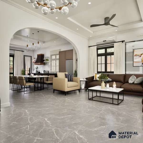 Marble Floor & Wall Tile TL 05509 C Lisburn Grey 2 ft x 4 ft Vitrified Lush Plus Matte Finish - 9 mm | 6 Random Design | Suitable for Living Room, Bedroom, Bathroom, Kitchen