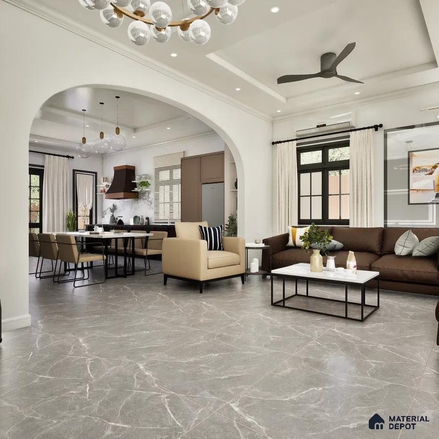 Oyster Grey 1200x600 mm Endless Carving Surface GVT Tile - 9 mm | Material Depot