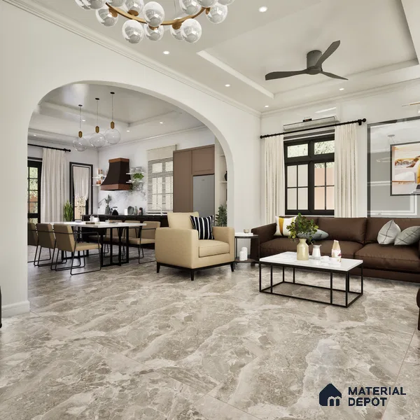 Marble Floor & Wall Tile TL 05509 C Lisburn Grey 2 ft x 4 ft Vitrified Lush Plus Matte Finish - 9 mm | 6 Random Design | Suitable for Living Room, Bedroom, Bathroom, Kitchen