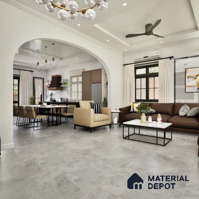 Velvet Matte Finish Silver Glazed Vitrified Indoor Plain Tile | 1200x600 mm MD 40545 | Material Depot