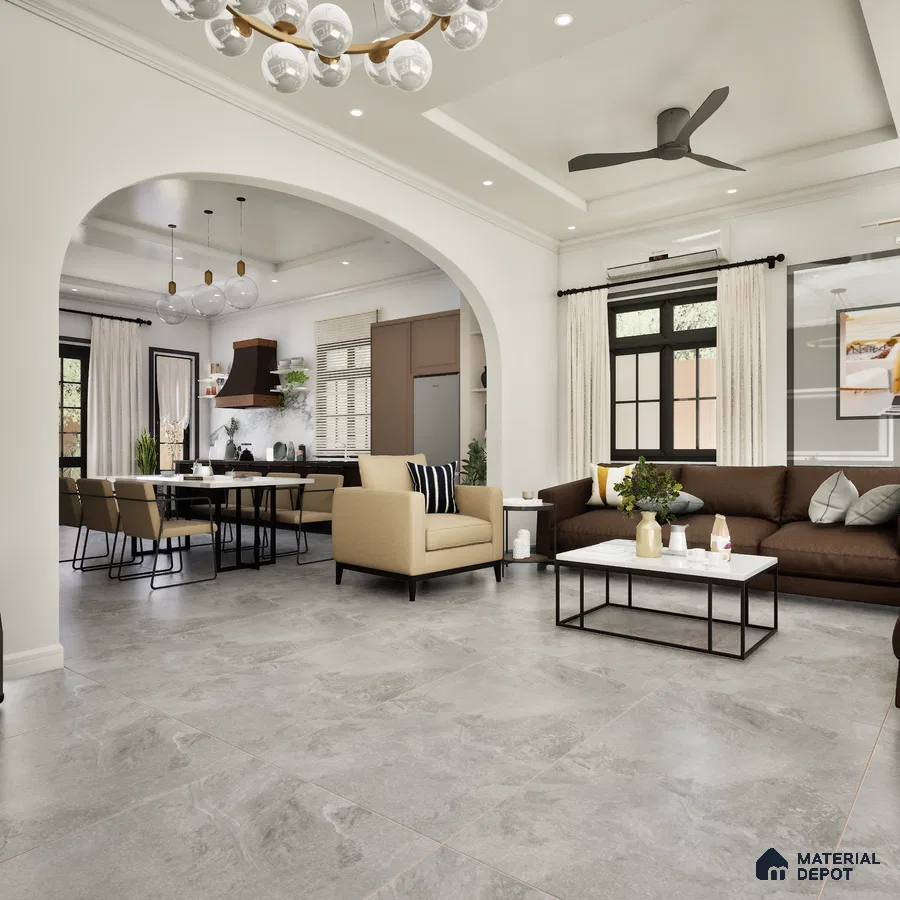 Velvet Matte Finish Silver Glazed Vitrified Indoor Plain Tile | 1200x600 mm MD 40545 | Material Depot