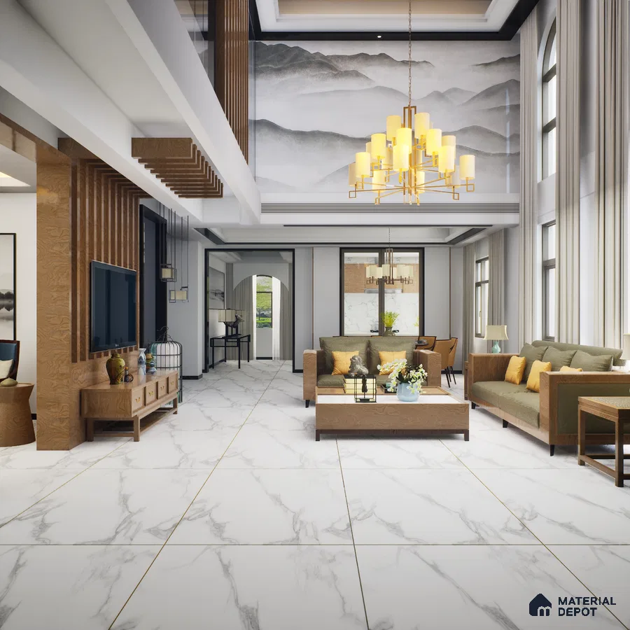 Staturio White Decor Dark - 4 1200x600 mm Matte Finish Vitrified Tile - 9 mm | Material Depot