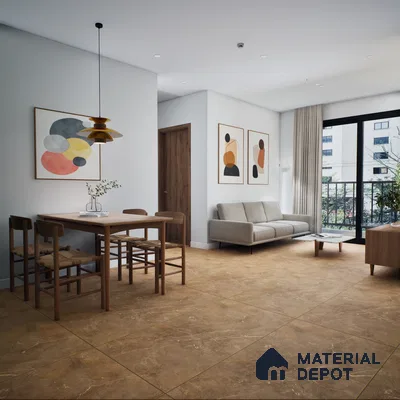 Atlanta Brown 1200x600 mm Glossy Finish Carving Collection GVT Floor and Wall Tile - 9 mm | Material Depot