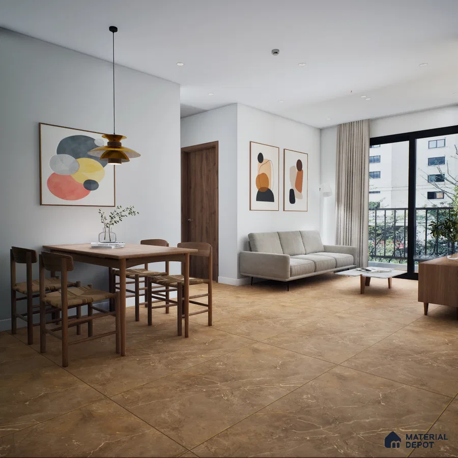 Atlanta Brown 1200x600 mm Glossy Finish Carving Collection GVT Floor and Wall Tile - 9 mm | Material Depot