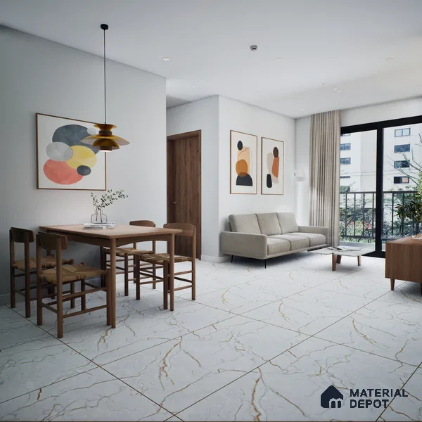Marble Floor & Wall Tile TL 09185 Silvamen Bianco Gluv 4 ft x 2 ft Dazzle Finish Vitrified Tile - 9 mm | 5 Random Design | Suitable For Living Room, Bedroom, Dining Area