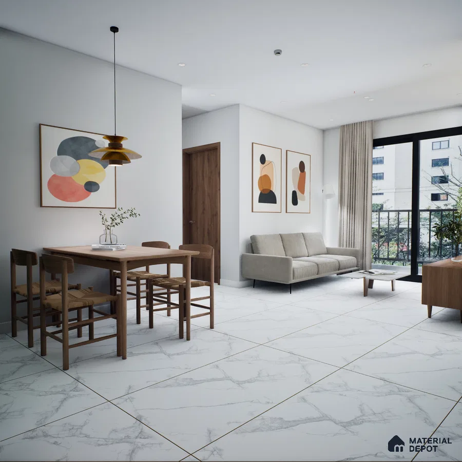Miami Statuario 1200x600 mm Endless Carving Surface GVT Tile - 9 mm | Material Depot