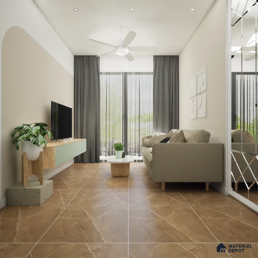 Unica Beige 1200x600 mm Carving Surface GVT Tile - 9 mm | Material Depot